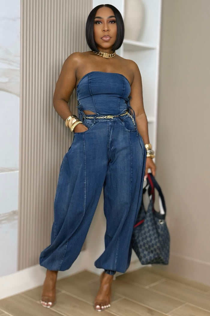 Darshan Denim Corset Top & Balloon Pant Set