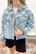 Denim Checkered Pattern Patchwork Casual Jacket - Blue / S - Outerwear/Denim jackets