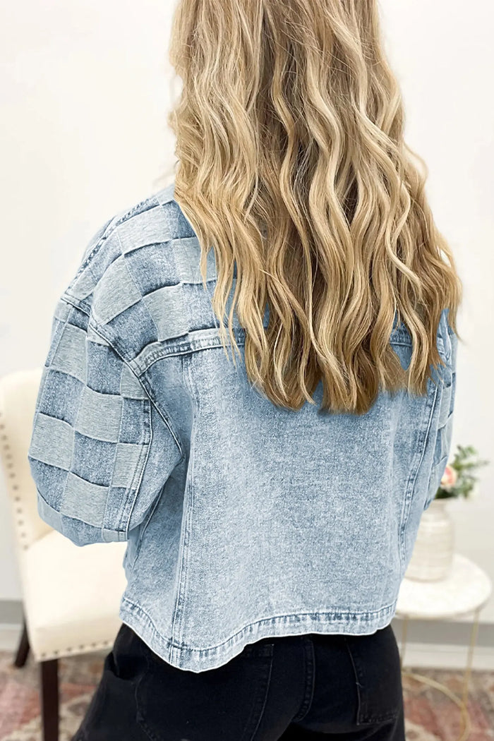Denim Checkered Pattern Patchwork Casual Jacket - Outerwear/Denim jackets