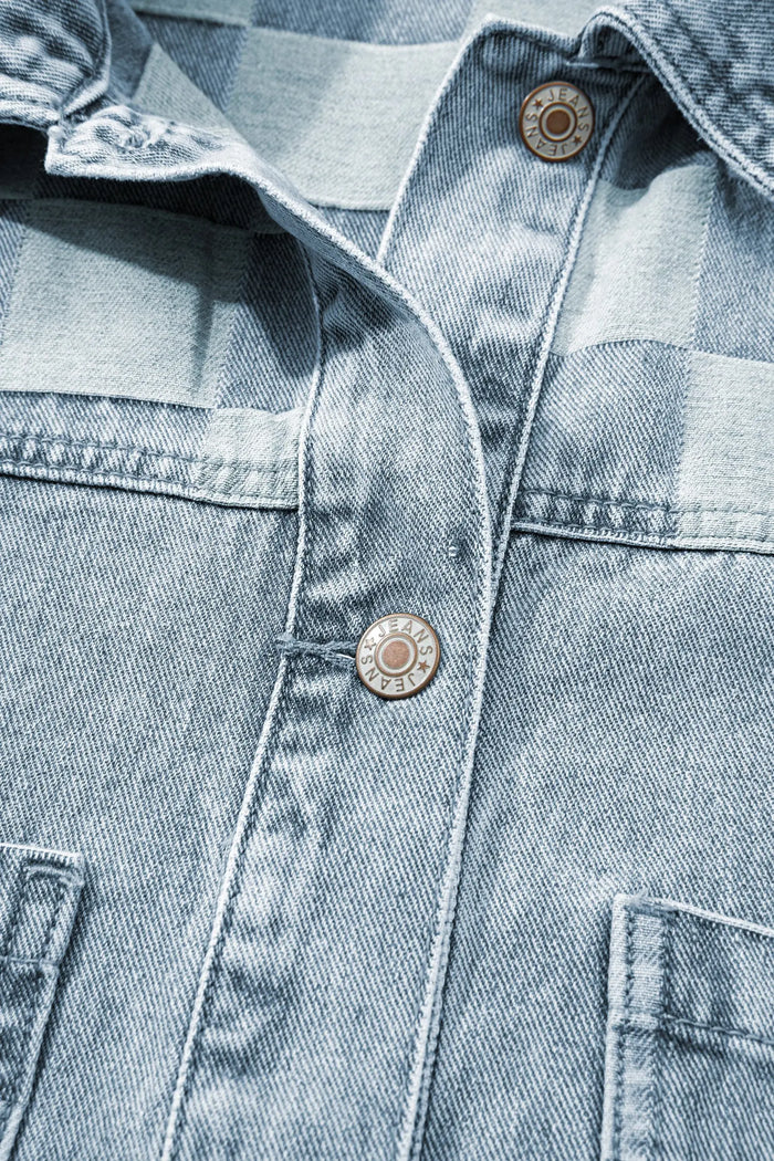 Denim Checkered Pattern Patchwork Casual Jacket - Outerwear/Denim jackets