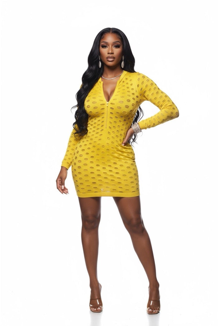 Distress Over Stress - Long Sleeve Distress Detail Mini Dress
