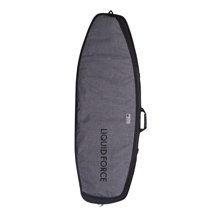 DLX Surf Day Tripper board bag, gray with black trim and side handle.