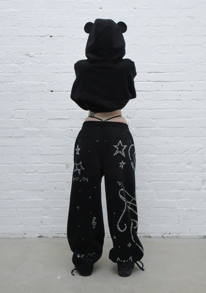 DREAMER RHINESTONE TEDDY OVERSIZED SWEATPANTS BLACK