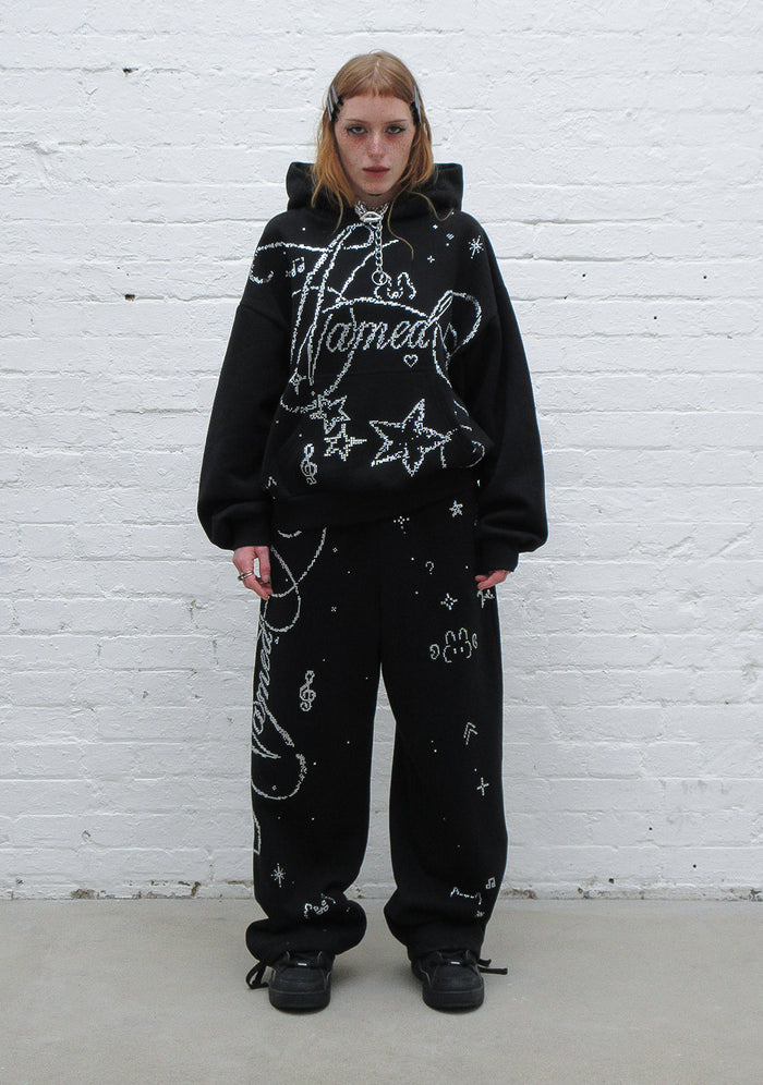 DREAMER RHINESTONE TEDDY PULLOVER HOODIE BLACK