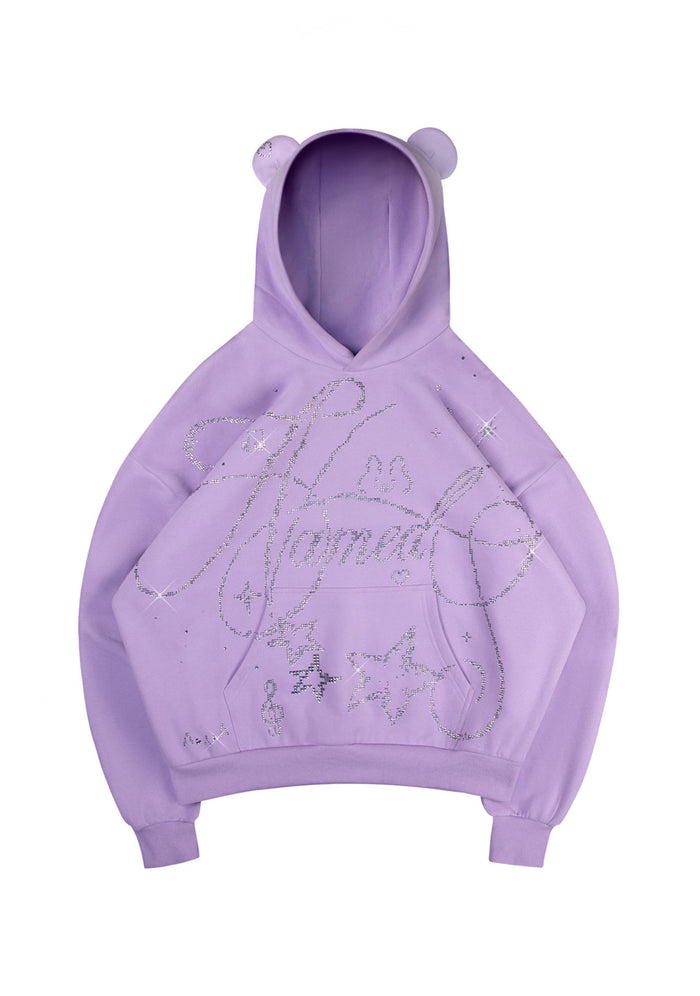 DREAMER RHINESTONE TEDDY PULLOVER HOODIE LILAC