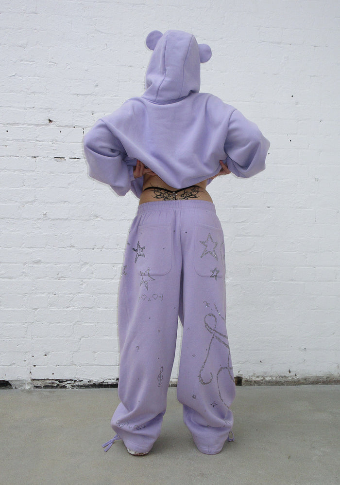 DREAMER RHINESTONE TEDDY PULLOVER HOODIE LILAC