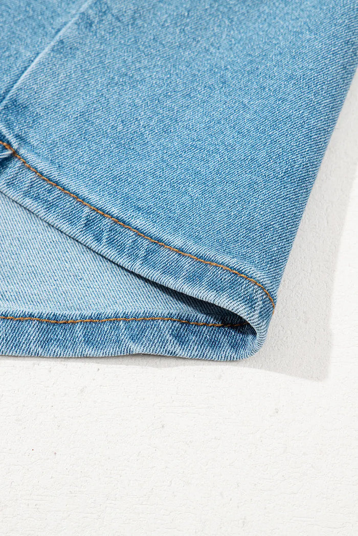 Dusk Blue Acid Wash Bowknot Details High Waist Denim Skirt - Bottoms/Skirts & Petticoat