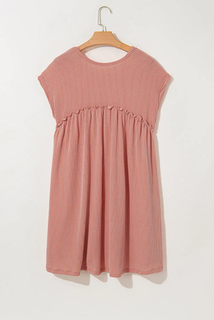 Dusty Pink Cord Textured Swing Mini Dress with Pockets - Dresses/Mini Dresses