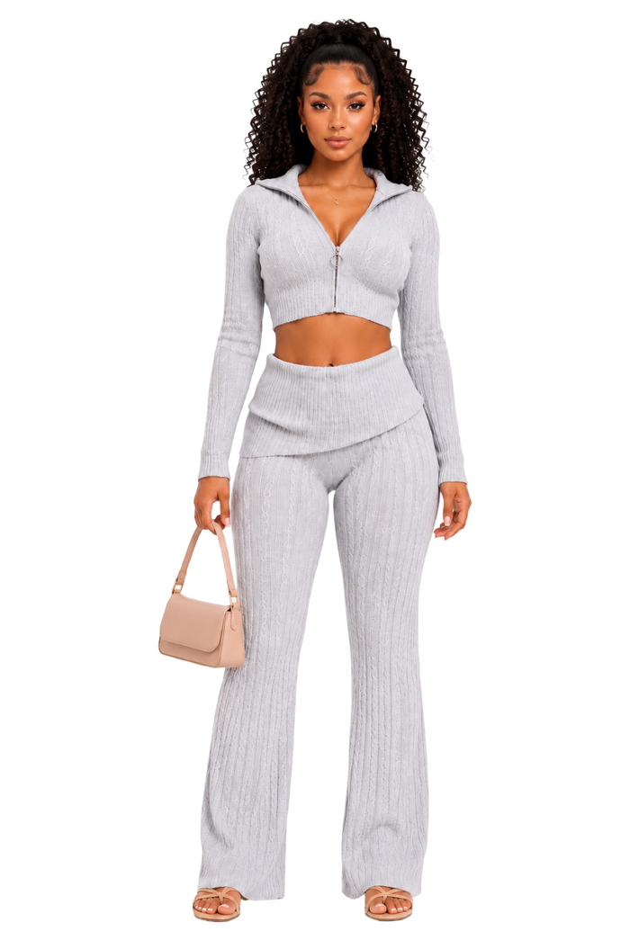 Easily Adored - Cable Knit Sweater Pants Set