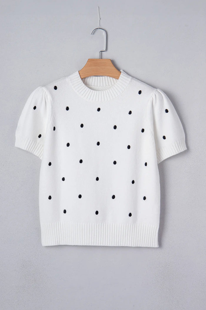 Elegant Polka Dot Bubble Short Sleeve Sweater
