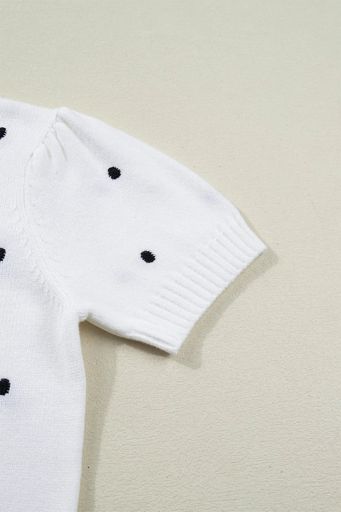 Elegant Polka Dot Bubble Short Sleeve Sweater