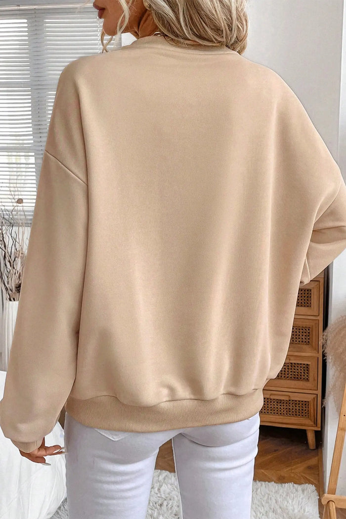 Embroidered Flower Pattern Drop Shoulder Sweatshirt - Tops/Sweatshirts & Hoodies