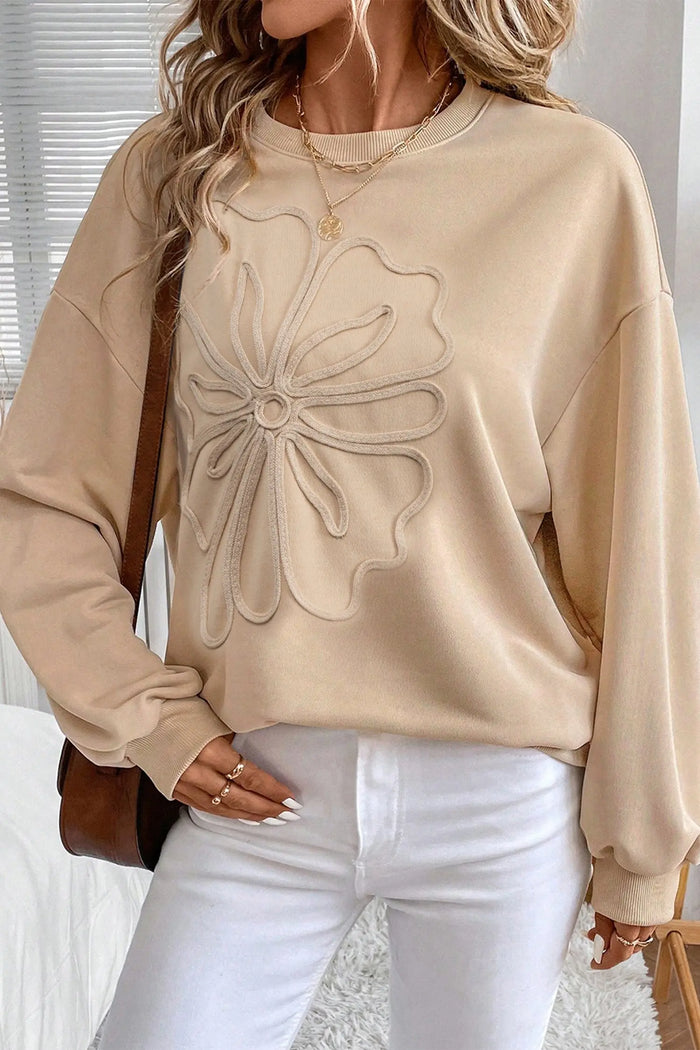 Embroidered Flower Pattern Drop Shoulder Sweatshirt - Tops/Sweatshirts & Hoodies