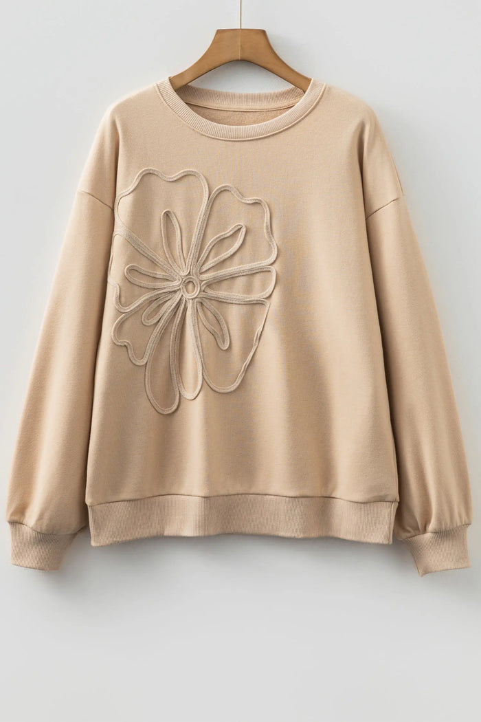 Embroidered Flower Pattern Drop Shoulder Sweatshirt - Tops/Sweatshirts & Hoodies