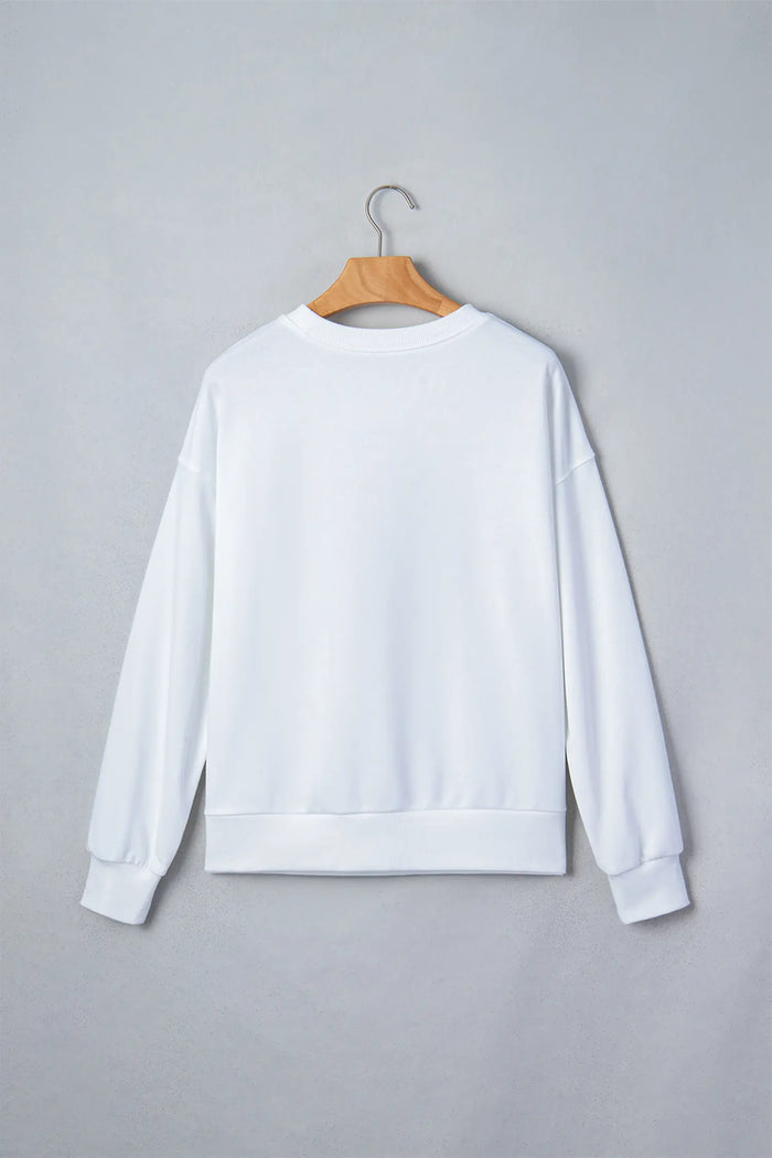 Embroidered Slogan Game Day Rugby Pattern Crewneck Sweatshirt – White