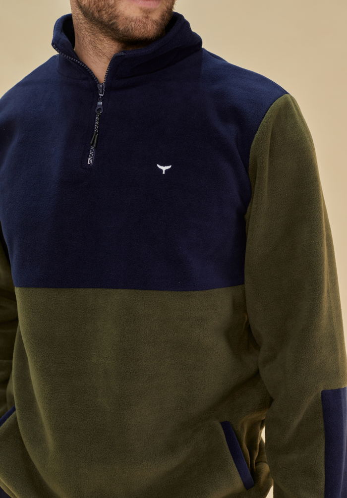 Exeter Fleece Men's Quarter Zip - Navy & Green - Whale Of A Time Clothing
