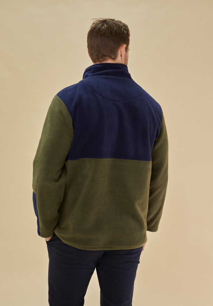 Exeter Fleece Men's Quarter Zip - Navy & Green - Whale Of A Time Clothing