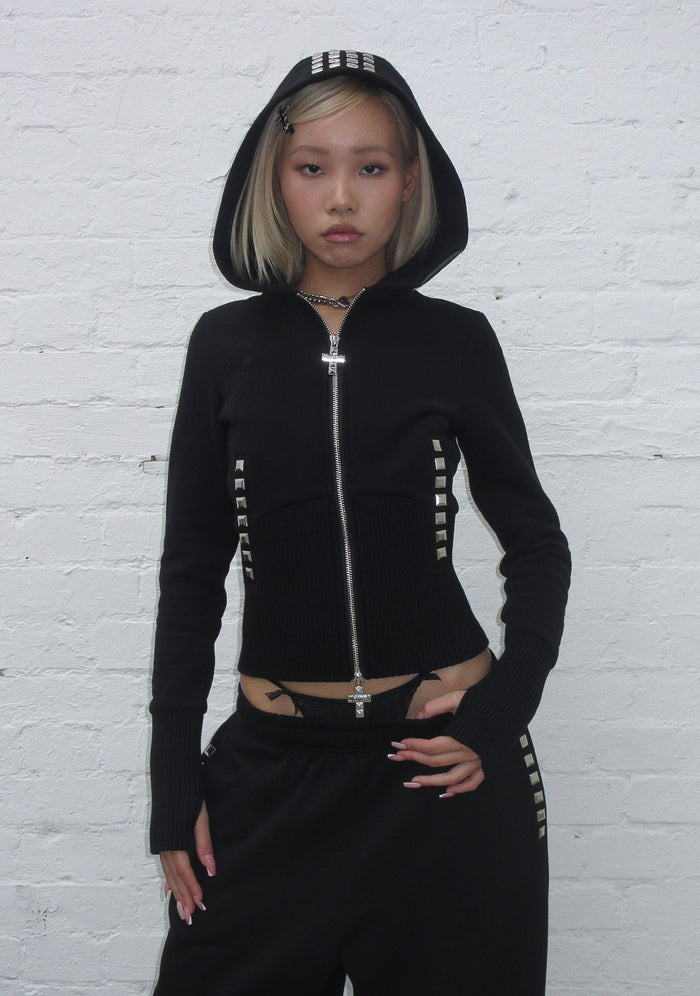 FAITHFUL FAUX FUR VEST AND FITTED ZIP HOODIE TWO PIECE SET BLACK