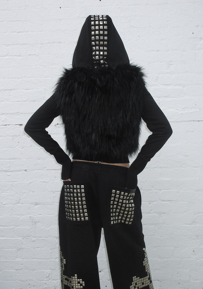 FAITHFUL FAUX FUR VEST AND FITTED ZIP HOODIE TWO PIECE SET BLACK