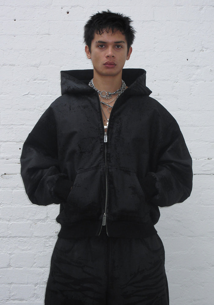 FAITHFUL LEATHER EFFECT ZIP HOODIE BLACK