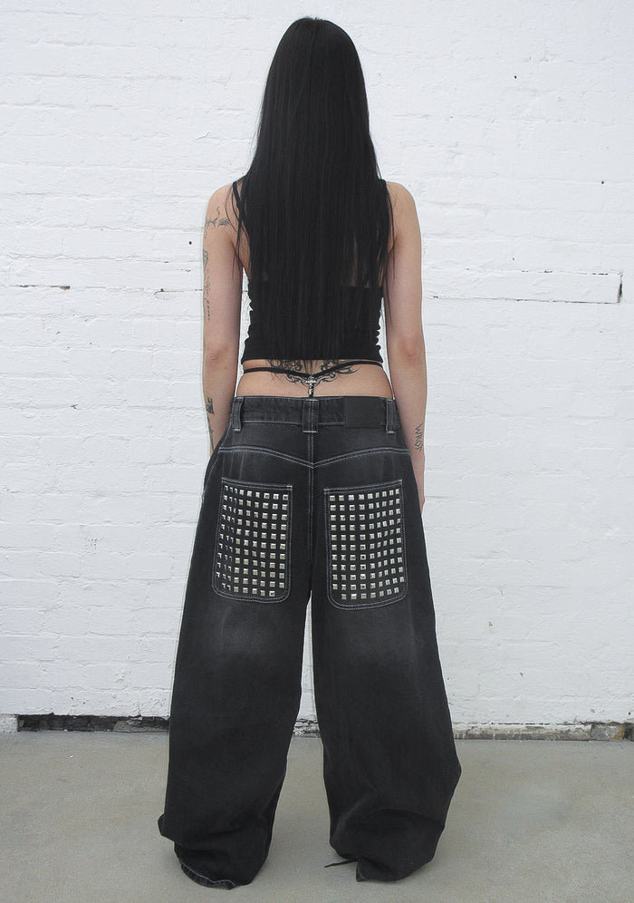 FAITHFUL STUDDED OVERSIZED JEANS WASHED BLACK