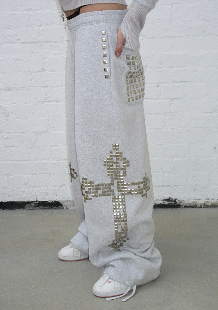 FAITHFUL STUDDED OVERSIZED SWEATPANTS GREY MARL