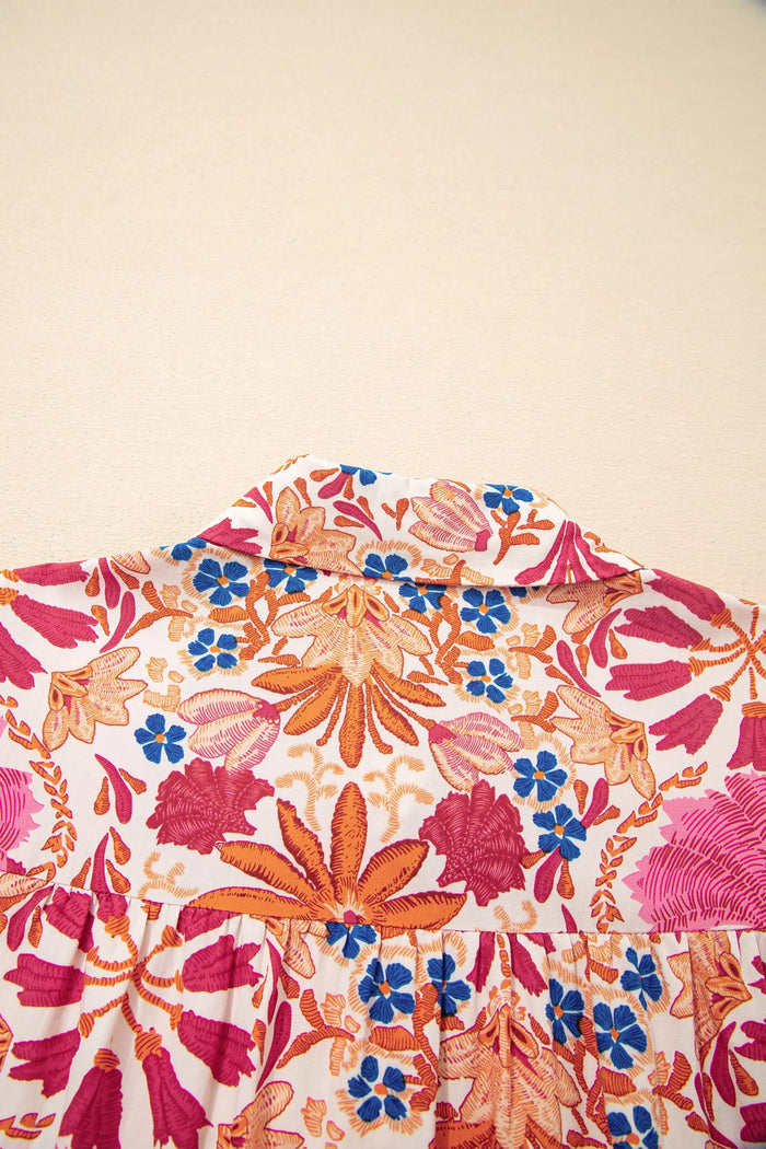 Fall Flower Print Long Sleeve Mini Dress - Dresses/Mini Dresses