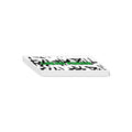White rectangular liquid force sticker with black and white pattern and green text on a white background