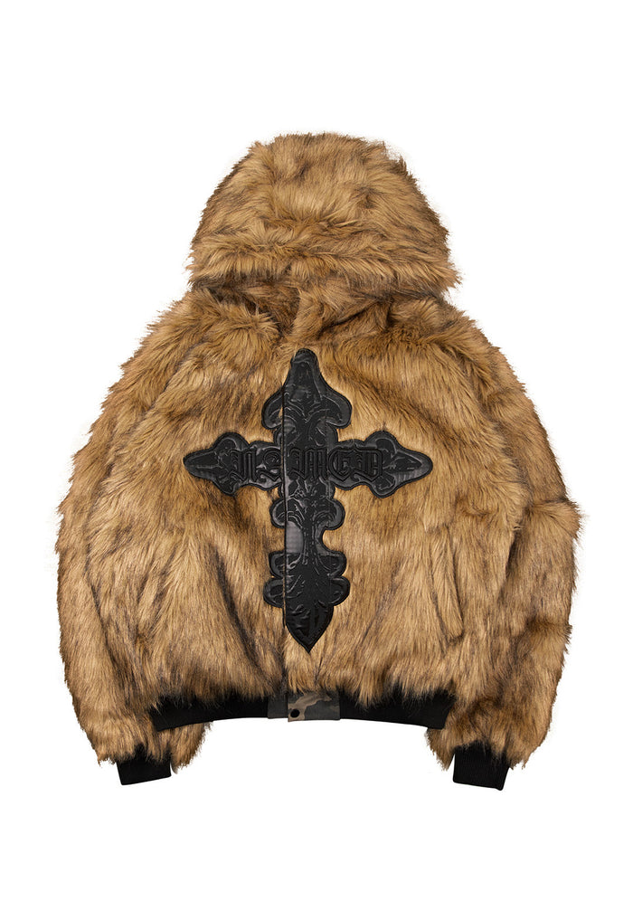 FERAL FAUX FUR REVERSIBLE BOMBER JACKET CAMO AND NATURAL
