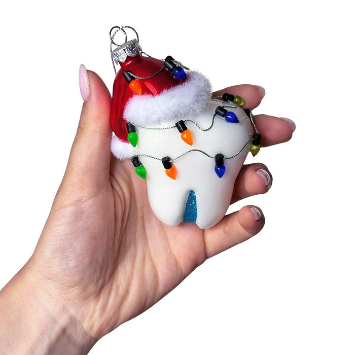Festive Tooth Glass Christmas Ornament, Dentist Gift and Decor Glass Ornament OrnamentallyYou