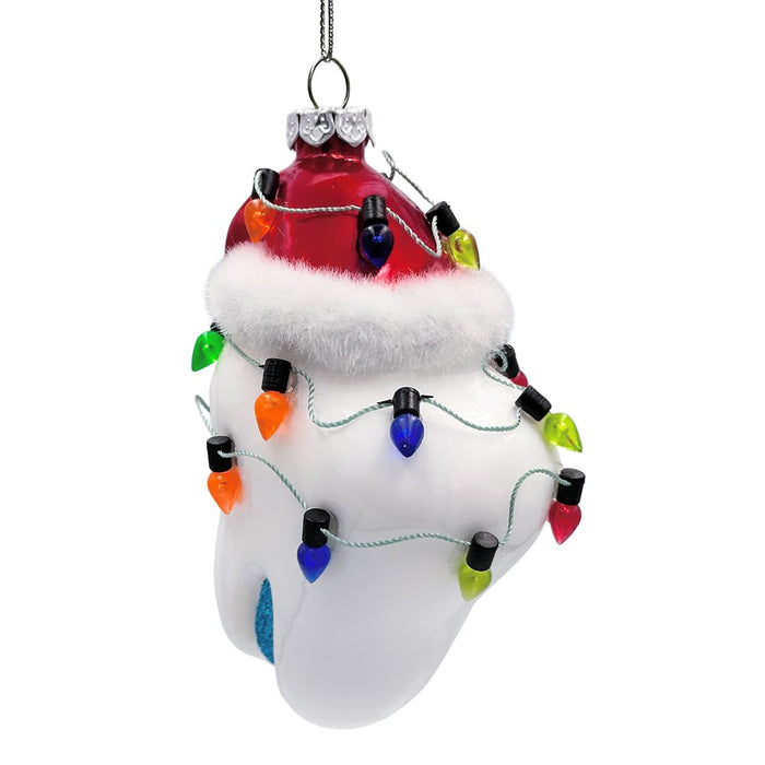 Festive Tooth Glass Christmas Ornament, Dentist Gift and Decor Glass Ornament OrnamentallyYou