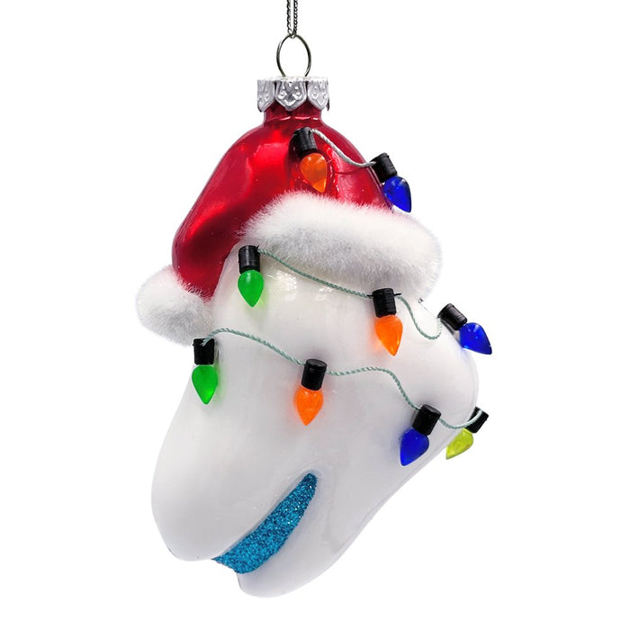 Festive Tooth Glass Christmas Ornament, Dentist Gift and Decor Glass Ornament OrnamentallyYou