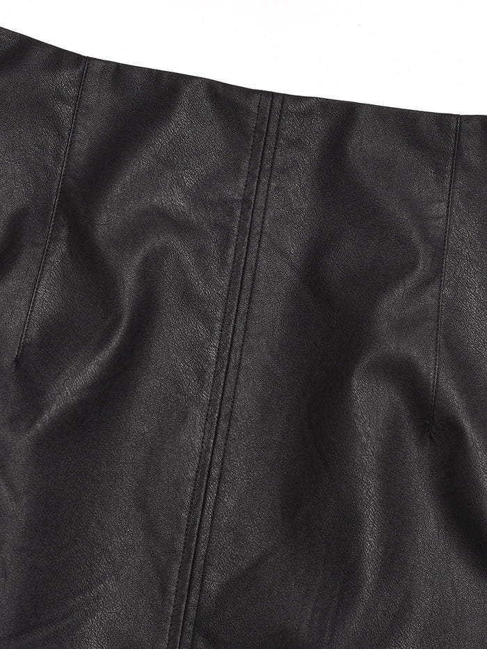 【Final Sale】Aisha Slit Mid-Length PU Leather Skirt