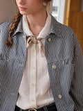 【Final Sale】Navy Lapel Stripe Cotton Jacket