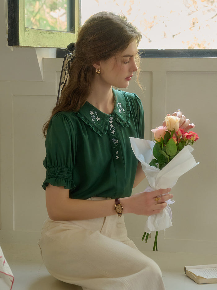 【Final Sale】Skye Floral Embroidered Puff Top