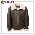 Flight B3 aviator bomber jacket in classic brown leather with shearling collar, front view