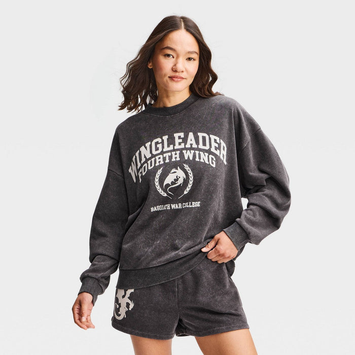 Fourth Wing Wingleader fleece sweatshirt Black Wash detalle frontal