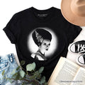 Frankenstein's Bride Spooky Portrait T-Shirt, Horror Villain Theme Halloween Tee T-Shirts OrnamentallyYou Black XS