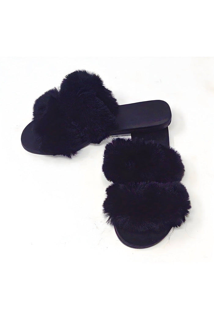 Full Moon-15- Double Fur Strap Slides Jp Original