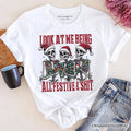 Funny Skeletons in Santa Hat Christmas T‑Shirt, Look At Me Being All Festive Tee for Sarcastic People T-Shirts OrnamentallyYou White XS