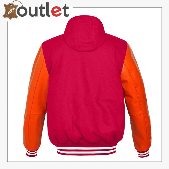 Genuine Orange Leather Varsity Jacket For Women