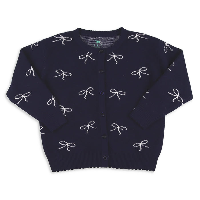 Girls Bow Sweater - Navy - navy girls bow sweater matching outerwear shrimp and grits kids clothing