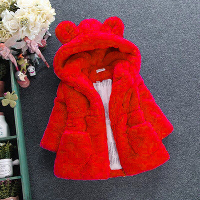 Girls Faux Fur Hooded Winter Jacket | Warm Fluffy Winter Jacket