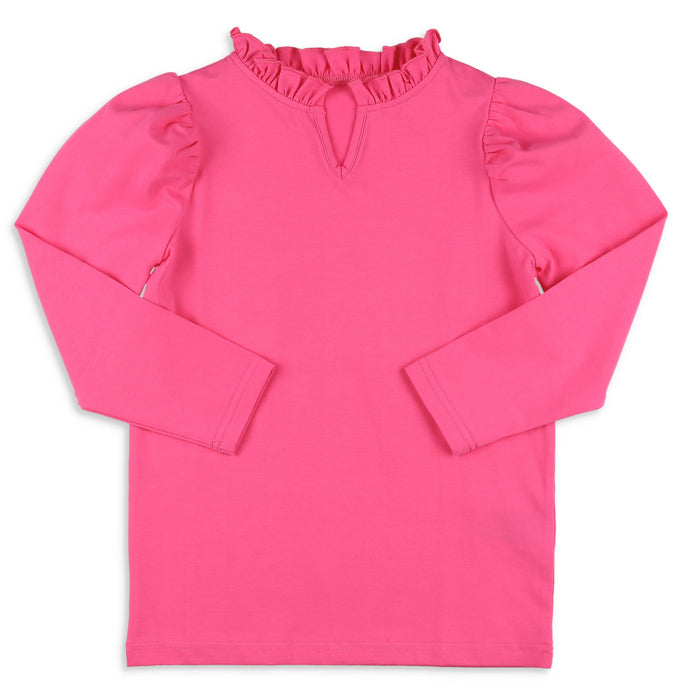 Girls Ruffle Neck Top - Razzleberry