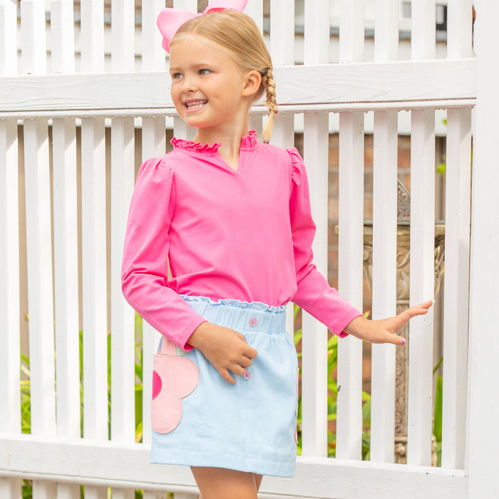 Girls Ruffle Neck Top - Razzleberry