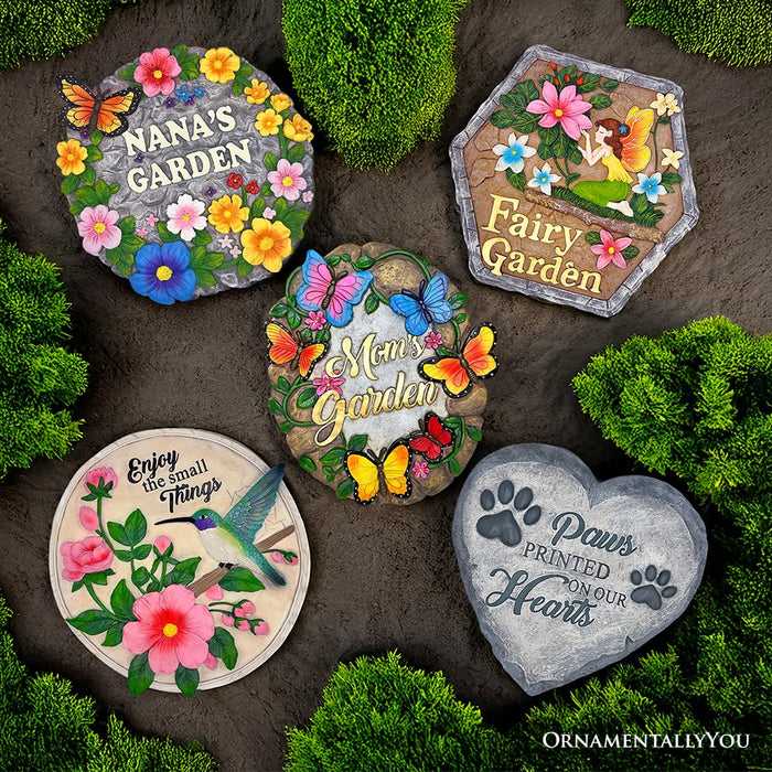 Grandma’s Garden Floral Stepping Stone, 9.5" Decorative Outdoor Decoration Resin Statues OrnamentallyYou