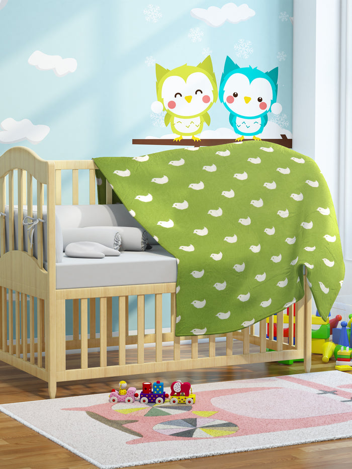 Green Birdies Knitted AC Blanket/Quilt for Baby - Full View