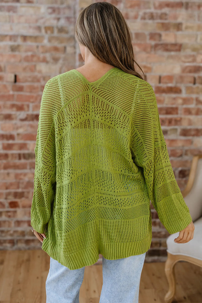 Green Oversized Crochet Knit Open Cardigan
