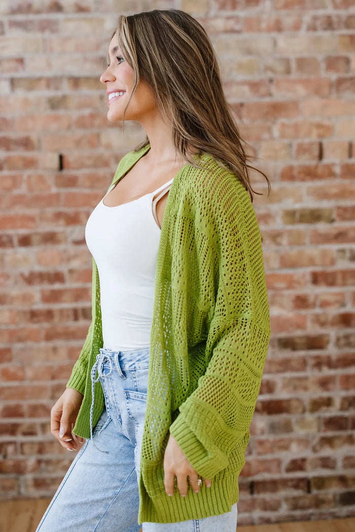 Green Oversized Crochet Knit Open Cardigan