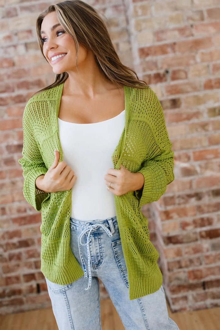 Green Oversized Crochet Knit Open Cardigan